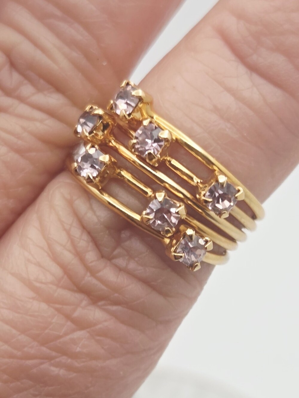 NEW Gold Tone Multi Strand Stacked Wire Ring Light Purple Lavender Rhinestone #6